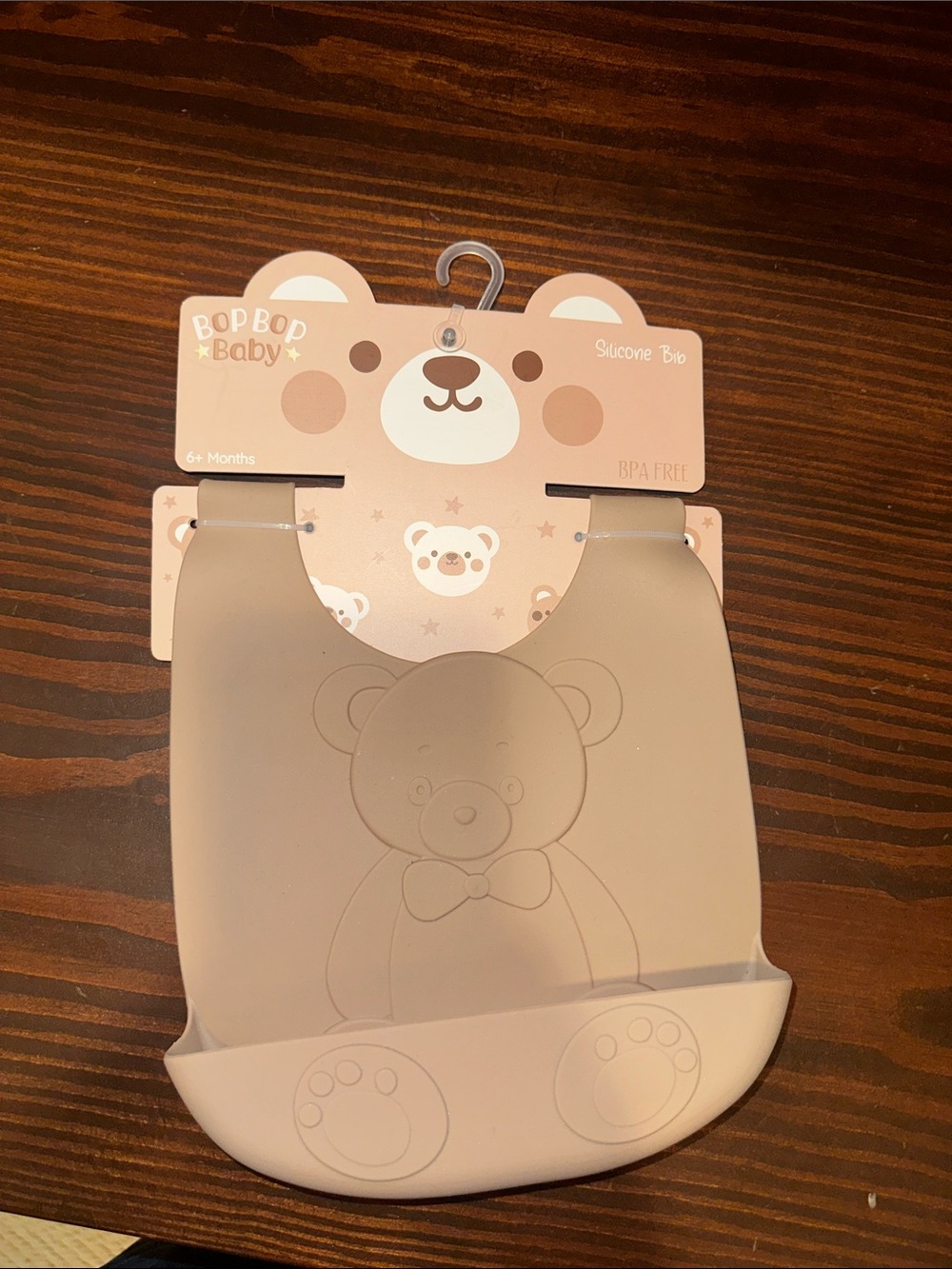 Bear Silicone Bib in Taupe - Spill-Catching Baby Bib